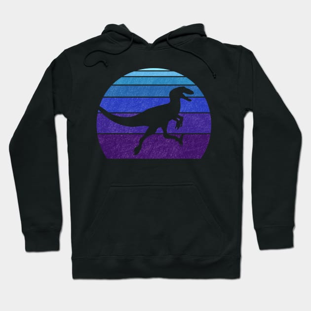 Utahraptor or Velociraptor Retro Synthwave Dino Hoodie by FalconArt